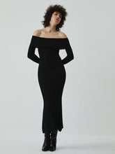 Nostalgie Off Shoulder Langarm Long Sweater Kleid